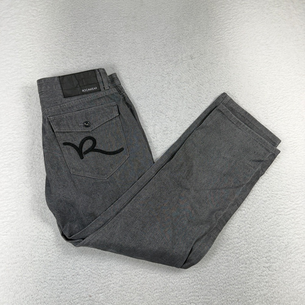 VTG Rocawear Jeans Mens 36 (35x30) Gray Baggy Y2K Skate Denim Grunge Hip Hop
